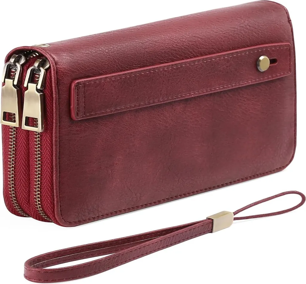 Portafoglio donna grande, portafoglio in con doppia cerniera porta carte di credito, portamonete con protezione RFID grande, con molti scomparti per carte di credito