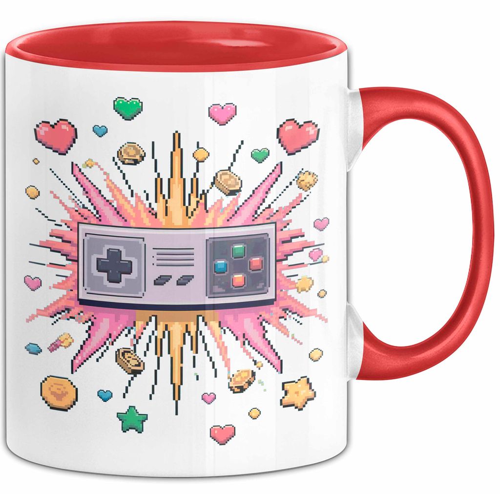 Gamer Tasse Geschenk Lustige Geschenkidee Spruch Für Pixel Krieger (Rot)