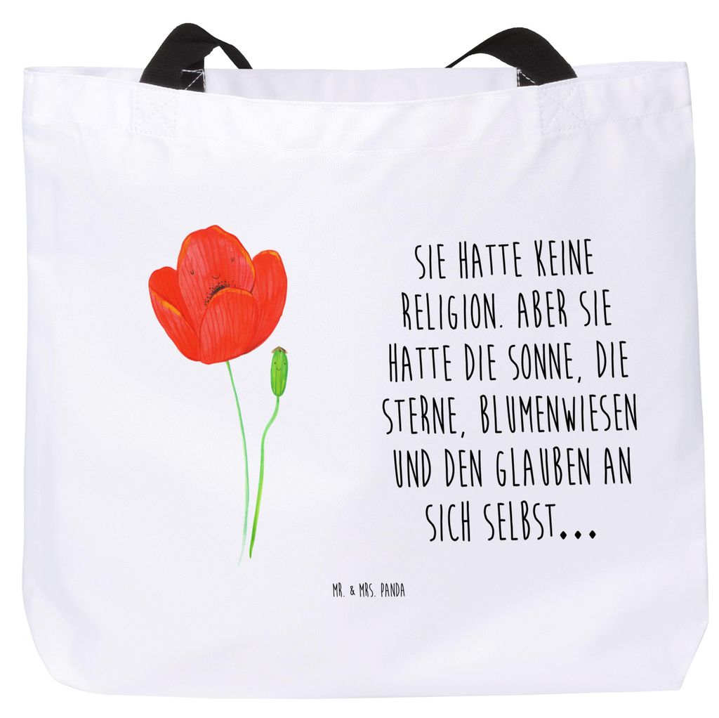 Mr. & Mrs. Panda Tote Bag Blume Mohnblume - Weiß - Geschenk, Mohn, Religion, Laptoptasche, Garten, Beutel, Räubertochter, Tasche, Reisetasche, St...