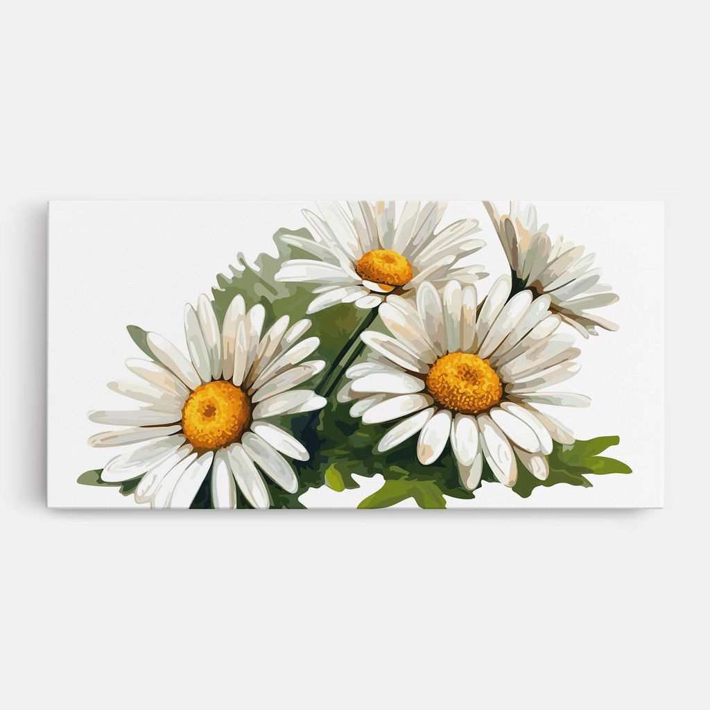 ARTHUB Leinwandbild 50x100 cm, Grey White Daisy | Wohnzimmerdekoration, Hängende Bilder, Wanddekoration, Heimdekoration, Blumen, Gänseblümchen