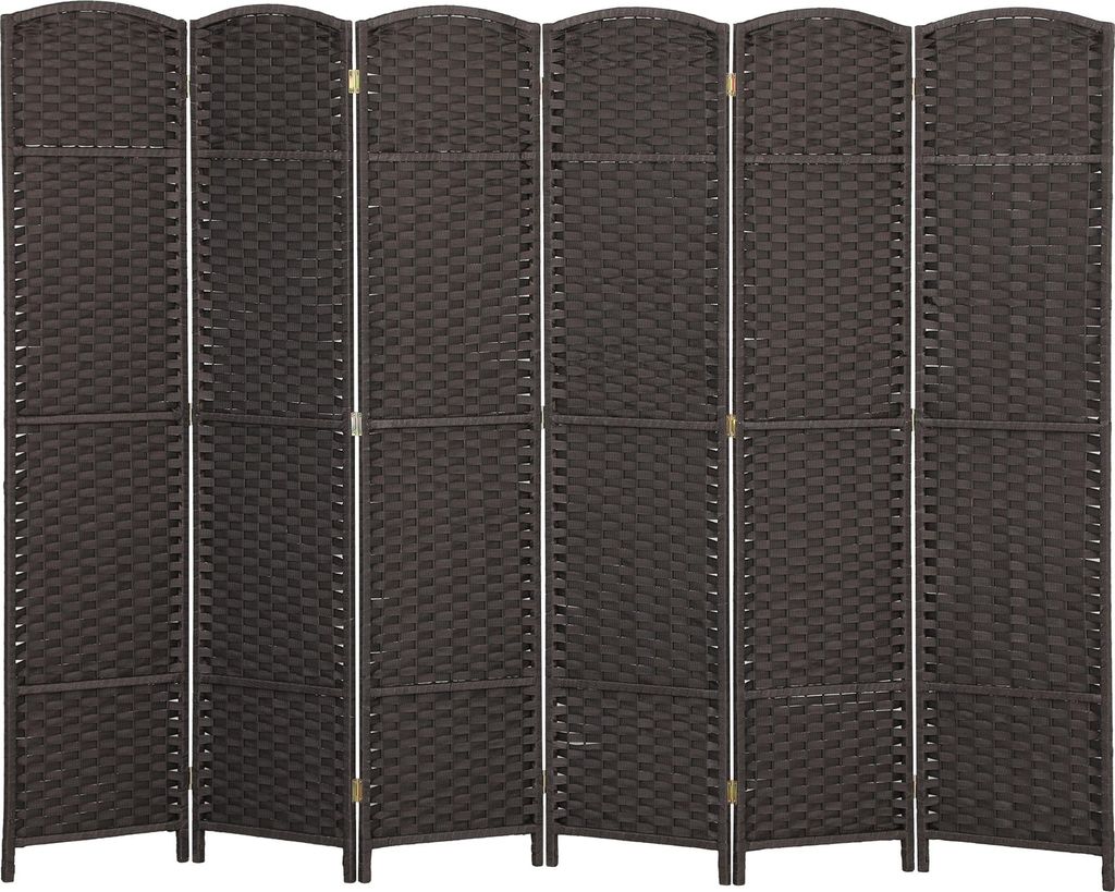 6-teiliger faltbarer Raumteiler, Sichtschutz-Wand für Wohnzimmer, Schlafzimmer & Homeoffice, Braun