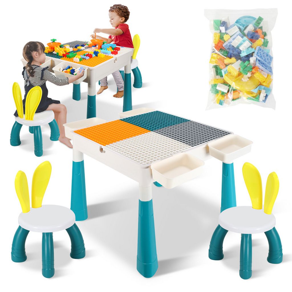 Clanmacy Kindertisch Mit Stühle Bausteine Kindermöbel set Kindertisch Kleinkind Spieltisch Mehrzweck Tabelle Zum Mit 251 Stück