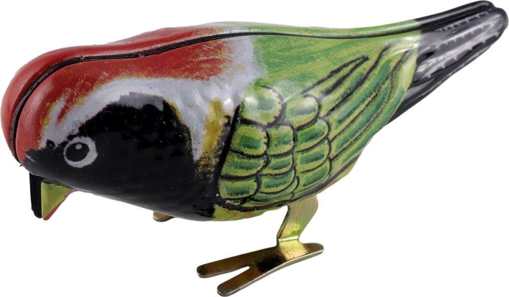 Blechspielzeug pickender Vogel grün 9cm stabil Blechvogel Produktbild 