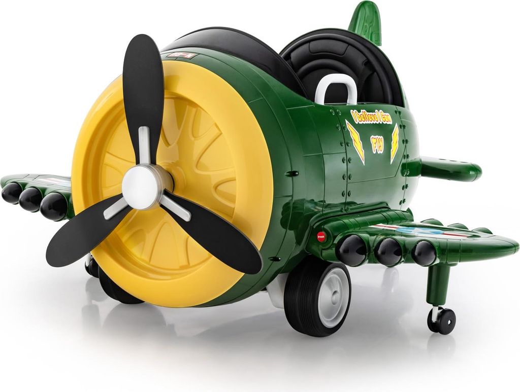 GOPLUS Elektroflugzeug für Kinder, Elektroauto mit Drift, faltbare Flügel, drehbarer Propeller, USB, Musik, Fernbedienung, Elektrofahrzeug, 3-8 J...