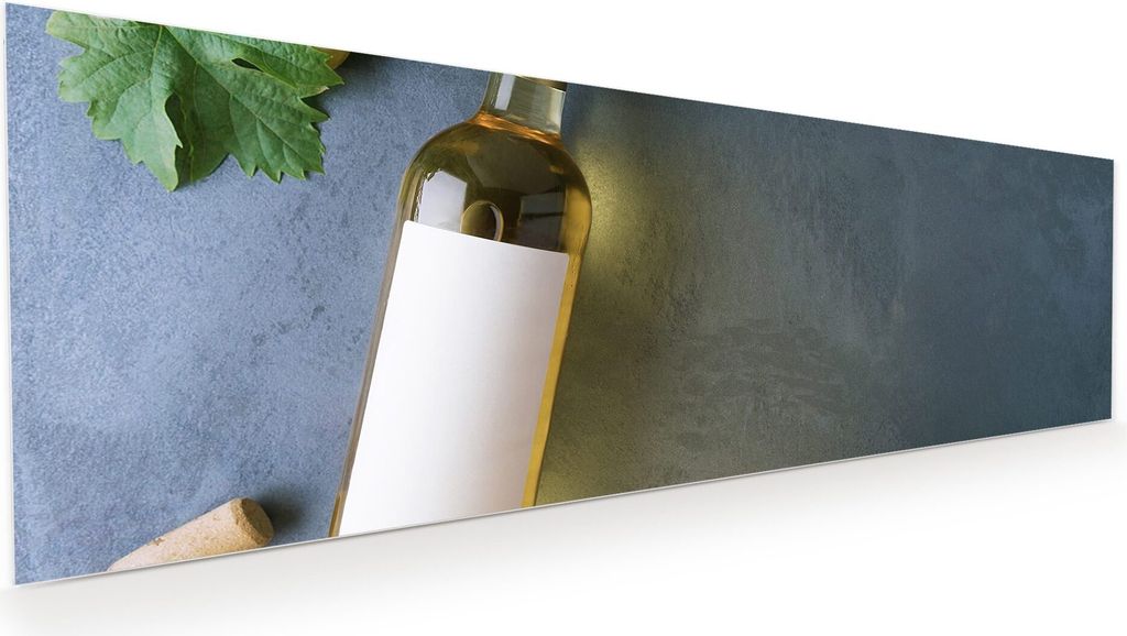 Glasbild Wandbild Flasche Weisswein 120x40cm in XXL für Wohnzimmer, Schlafzimmer, Badezimmer, Flur