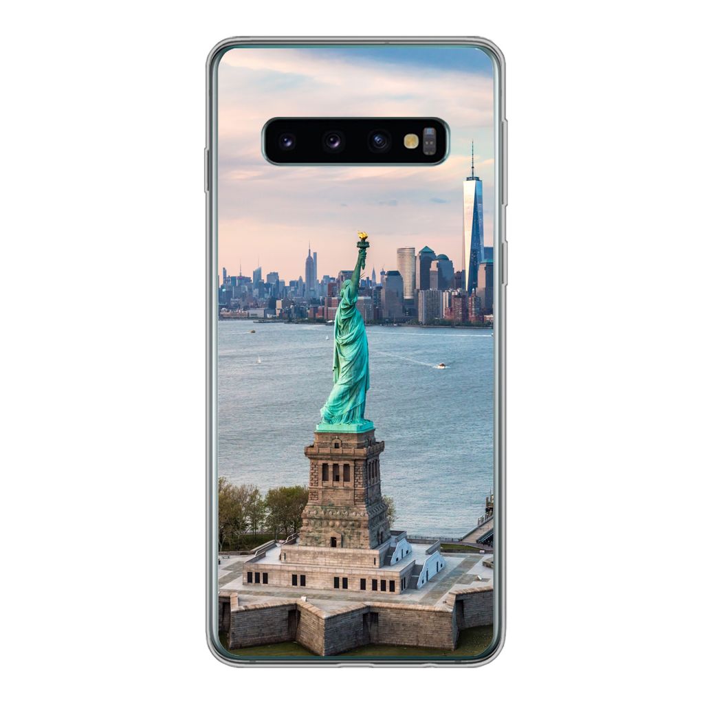 MuchoWow Handyhülle Schutzhülle Hülle für Samsung Galaxy S10 Freiheitsstatue mit der Skyline von New York Silikon Softcase Handy Hülle - Han...