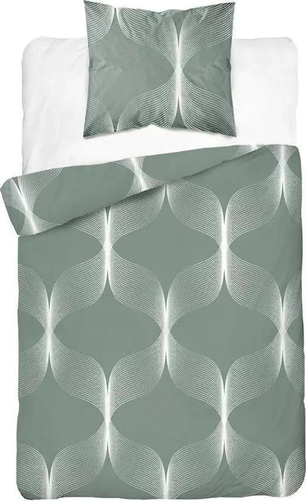Set Copripiumino Detexpol 140x200 Verde Bianco 100% Cotone Morbido