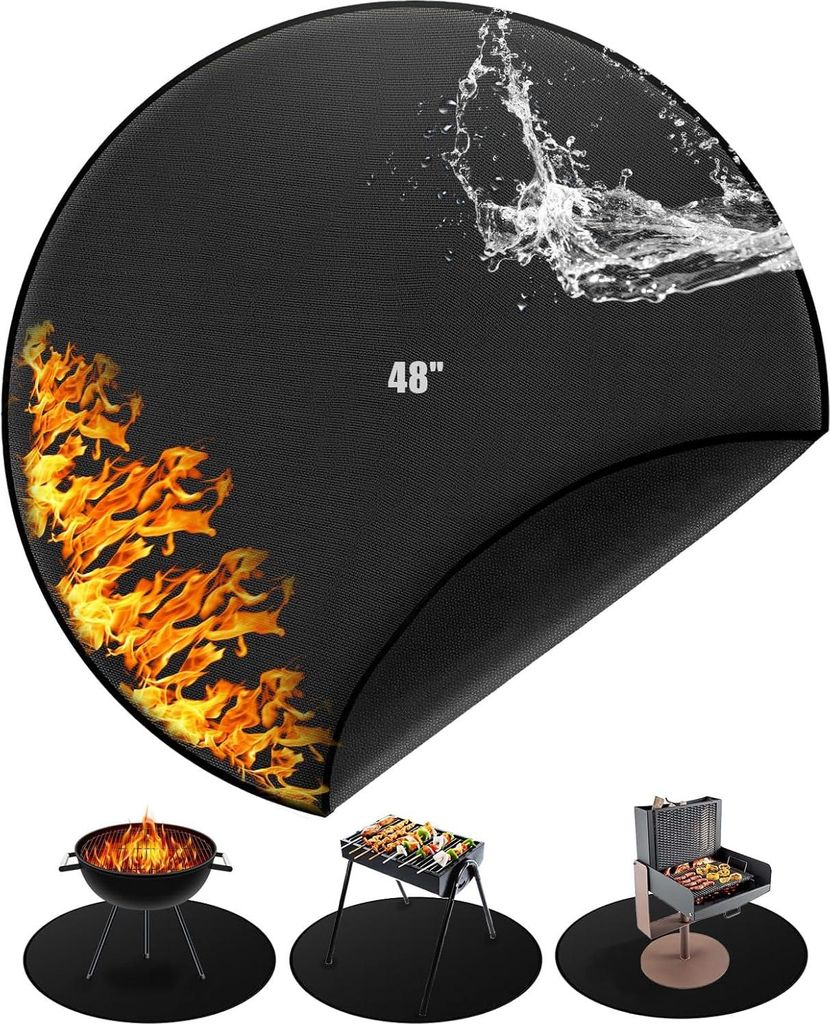 Feuerfeste Matte 120cm/48inch BBQ Hitzeschutzmatte Wiederverwendbare große Grillmatte für Gasgrill Boden Terrasse Rasen Camping Faltbare Terrasse...