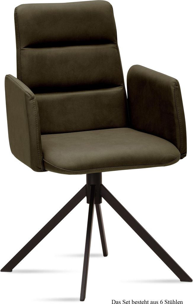 Armlehnstuhl (6er-Set) Duana 52x92x60 Schwarz/Khaki
