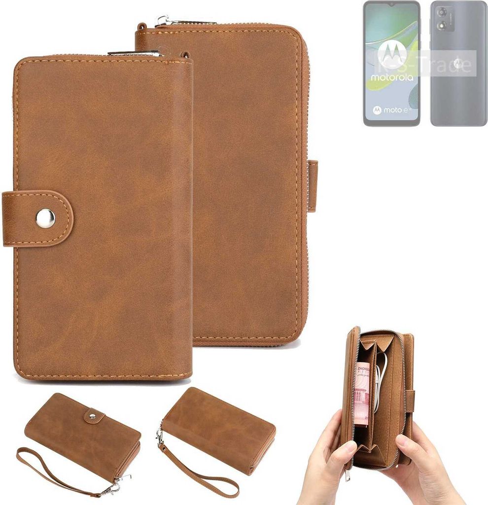 K-S-Trade Handyhülle Schutzhülle kompatibel mit Motorola Moto E13 & Portemonnee Tasche Handytasche Case Etui Geldbörse Wallet braun (1x)