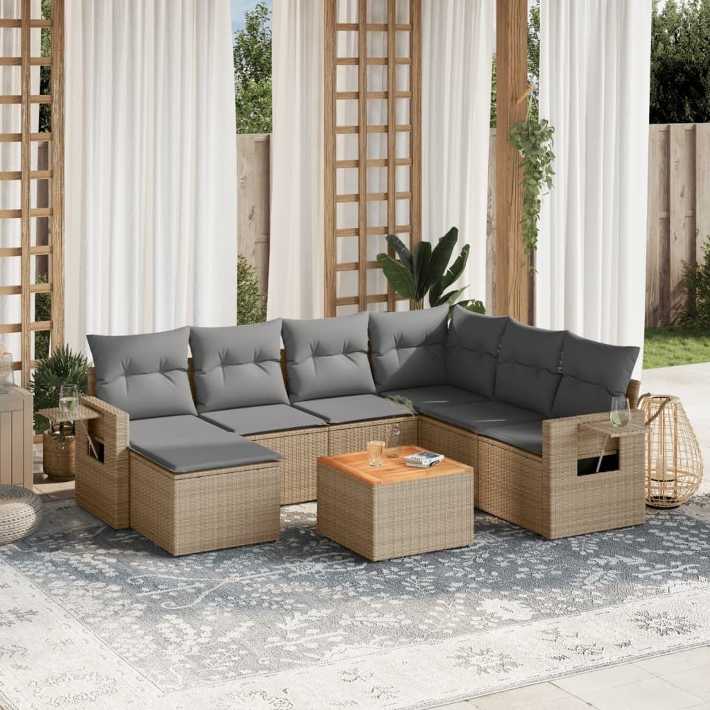 Maison Exclusive - 8-tlg. Garten-Sofagarnitur mit Kissen Beige Poly Rattan
