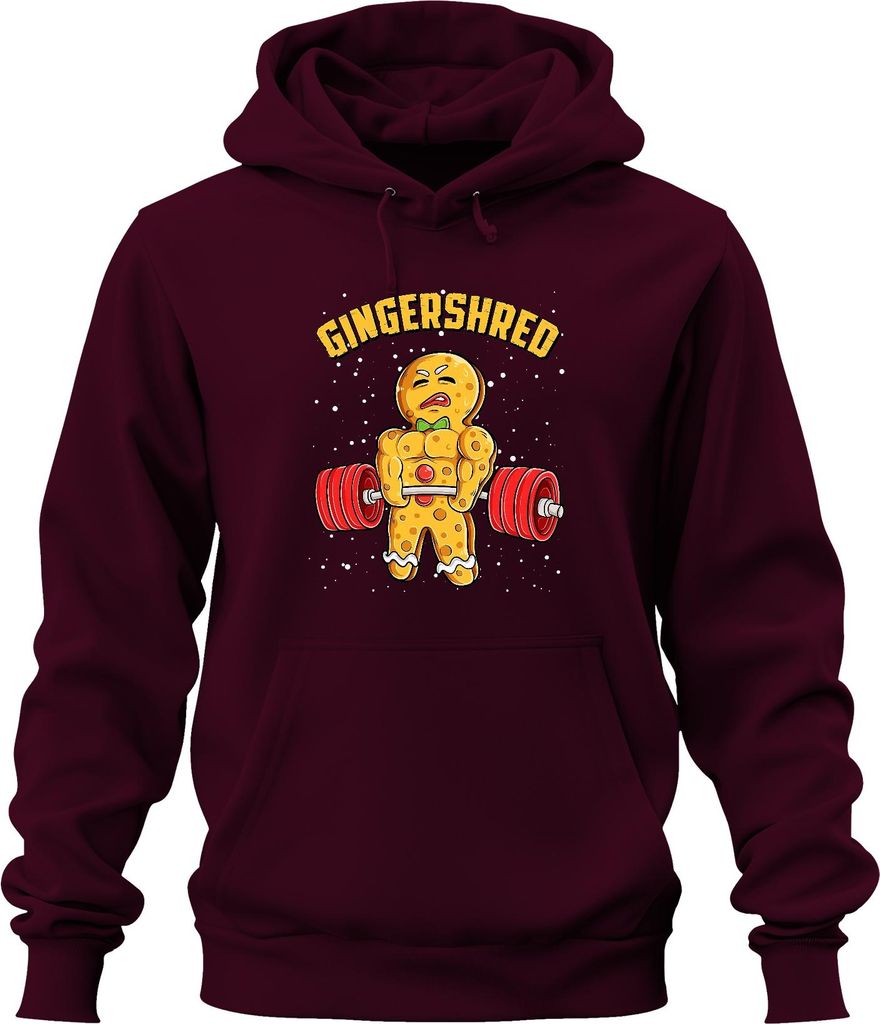 Gingershred Bodybuilder Lebkuchenfigur Fitness Weihnachtstraining Uni Hoodie Kapuzenpullover, Burgundy, 3XL