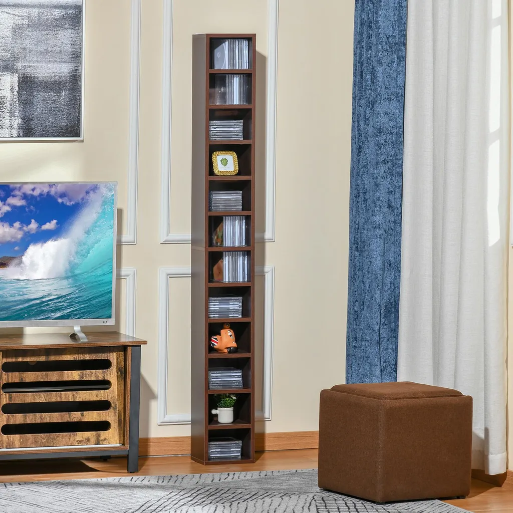 Colonne rangement 12 compartiments pour 204 CD - Meuble slim 21x20x175cm - 4