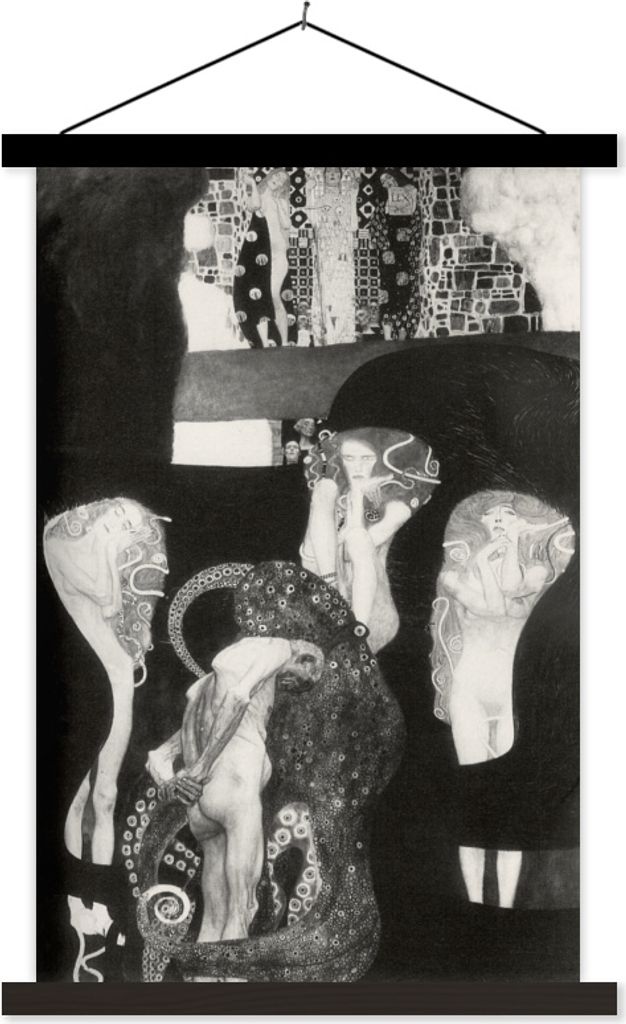 MuchoWow Textilposter Jurisprudenz (Endzustand) - Gustav Klimt 60x90 cm mit schwarzem Rahmen - Poster Wohnzimmer
