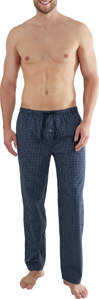 GÖTZBURG Herren Lange-Hose, Schlafhose, Pyjama-Hose - Baumwolle, Single Jersey, blau, kariert Größe: 54