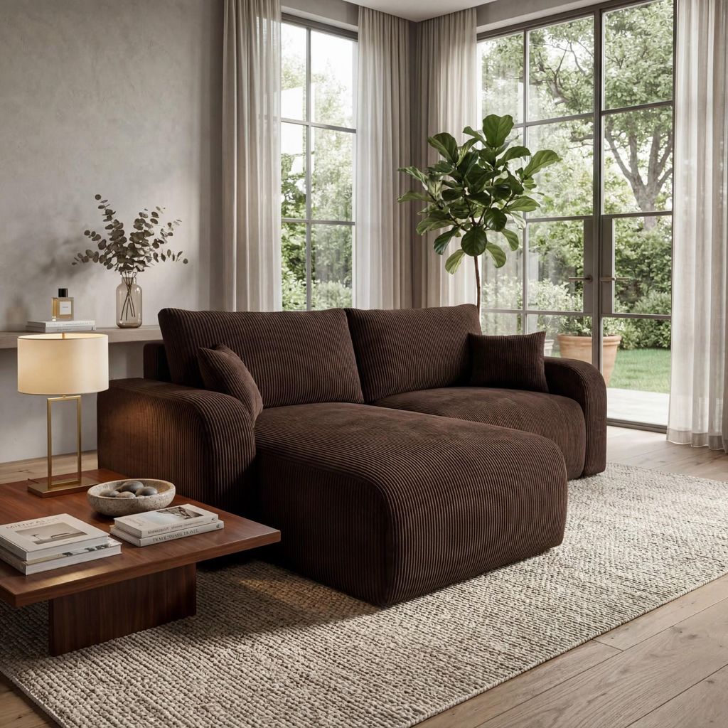 Wohnero24 Habana Mini Ecksofa 248x153 cm mit Schlaffunktion 204x133 cm – Eckcouch mit Bettkasten – Cord Sofa L-Form – Wohnlandschaft Klein ...