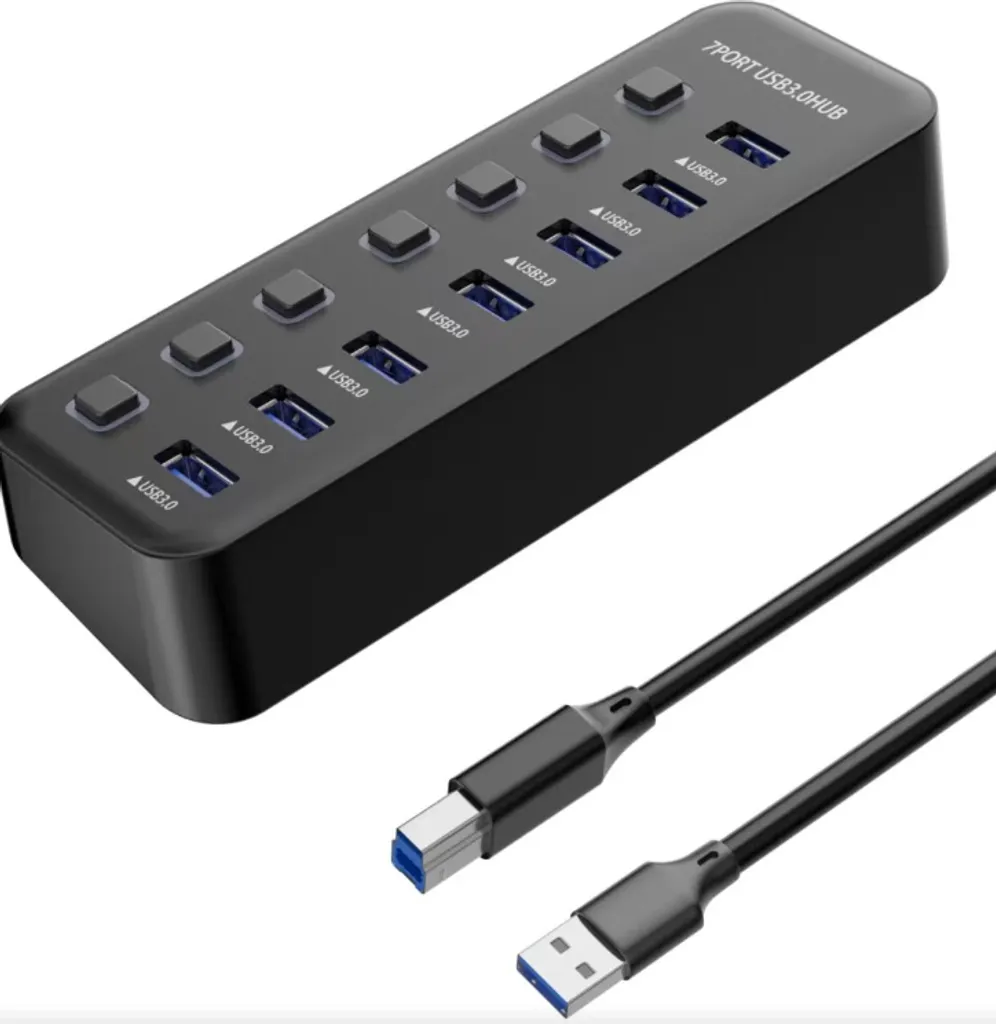PremiumCord Hub USB 3.2 7 Porte con Interruttori | Espansione SuperSpeed