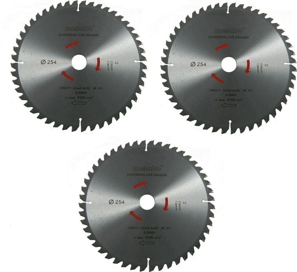 Metabo Kreissägeblatt Sägeblatt 254 mm Z48 5°Neg. 3 Stück für Bosch GCM GTS