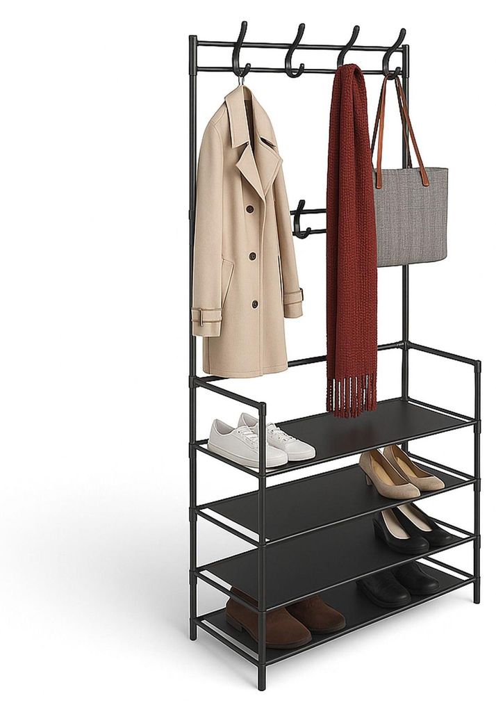 Garderobenständer mit 4 Schuhablagen, freistehend aus Metall