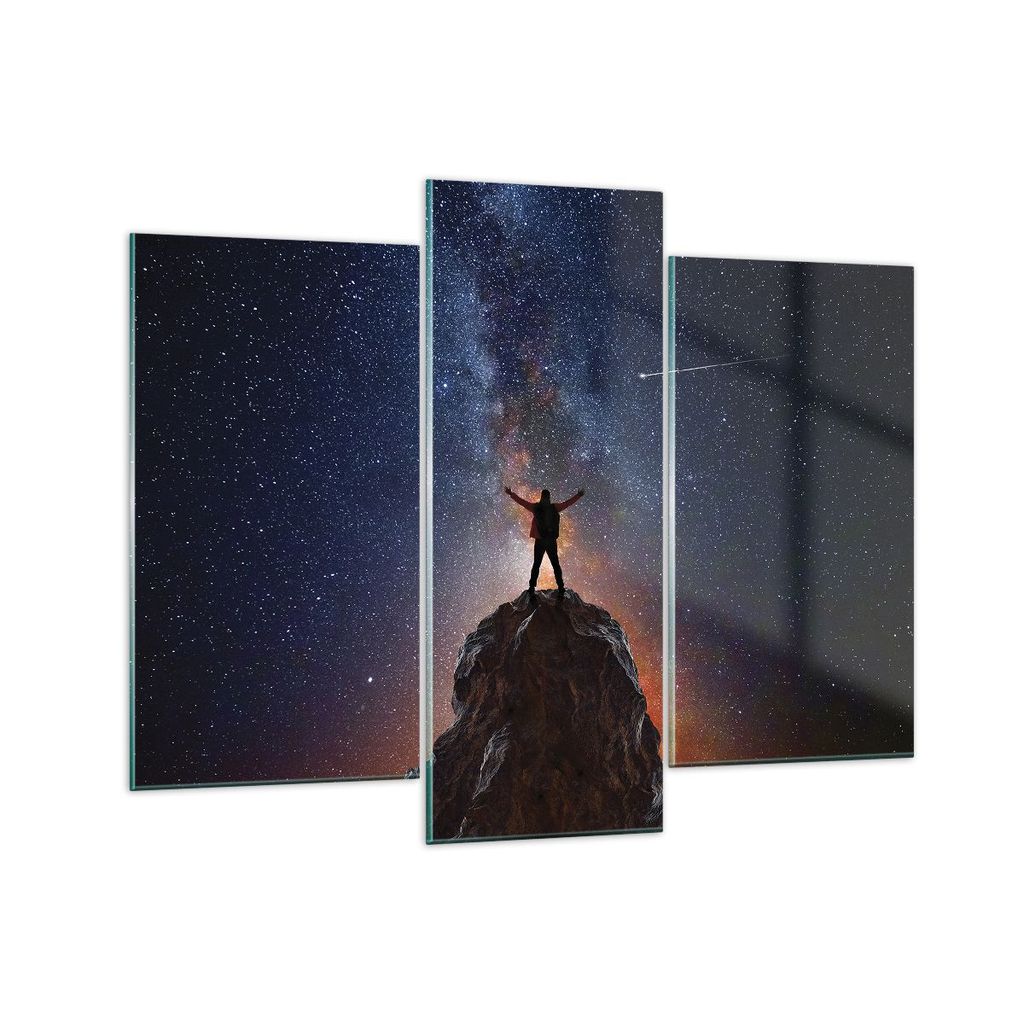 Bilder auf glas - 3 Teile - Kosmos Maßstab Mensch - 130x100cm - Glasbilder - Wandbilder - Bilder - zum Aufhängen bereit - Wanddekoration aus Glas...