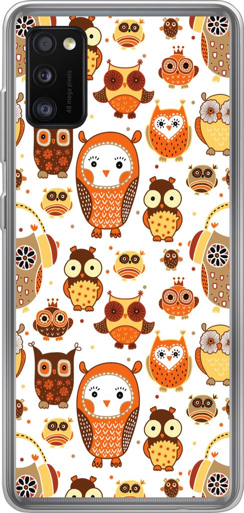 MuchoWow Handyhülle Schutzhülle Hülle für Telefoonhoesje Samsung Galaxy A41 Mädchen - Eule - Orange - Muster - Mädchen - Kind - Kinder Sili...