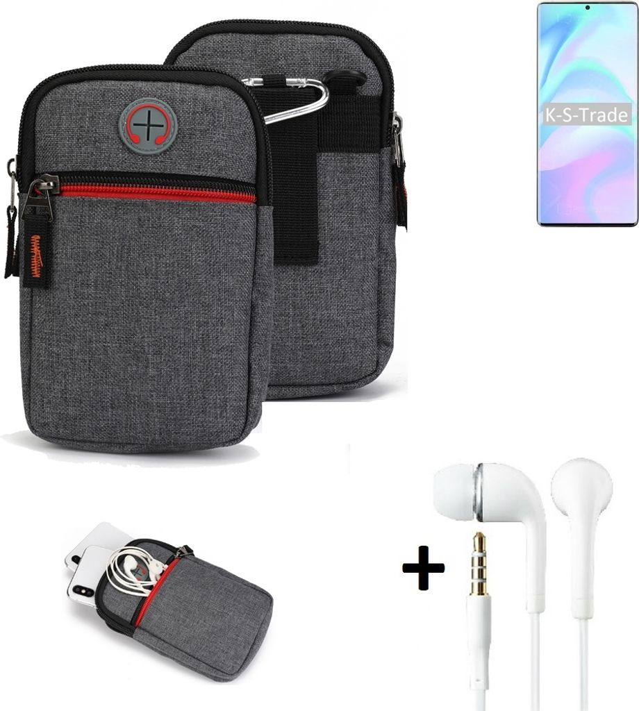 K-S-Trade Gürteltaasche + Kopfhörer kompatibel mit ZTE Axon 31 Ultra 5G Handy Tasche Holster Schutz Hülle Handy Hülle grau Zusatzfächer 1x