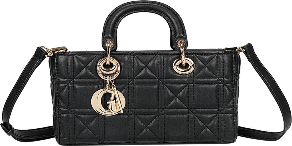 Gallantry, Handtasche für Damen mit geometrischem Steppmuster und Schultergurt, Schwarz