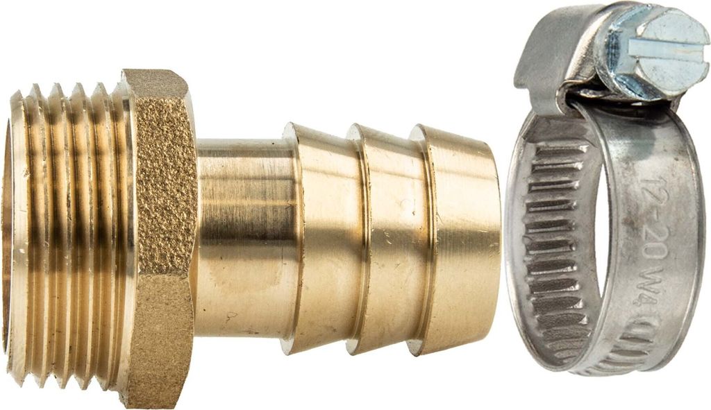 tecuro Sauger Schlauchtülle Ø 25 mm x 1 Zoll AG und W4 Schlauchschelle 25-40 mm