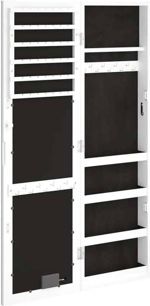 Rangement bijoux mural avec miroir LED blanc pour chambre et dressing - 8
