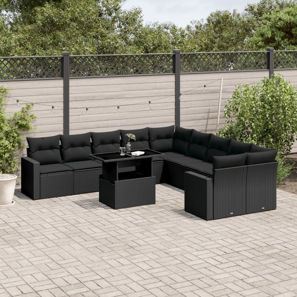 Maison Exclusive - 11-tlg. Garten-Sofagarnitur mit Kissen Schwarz Poly Rattan