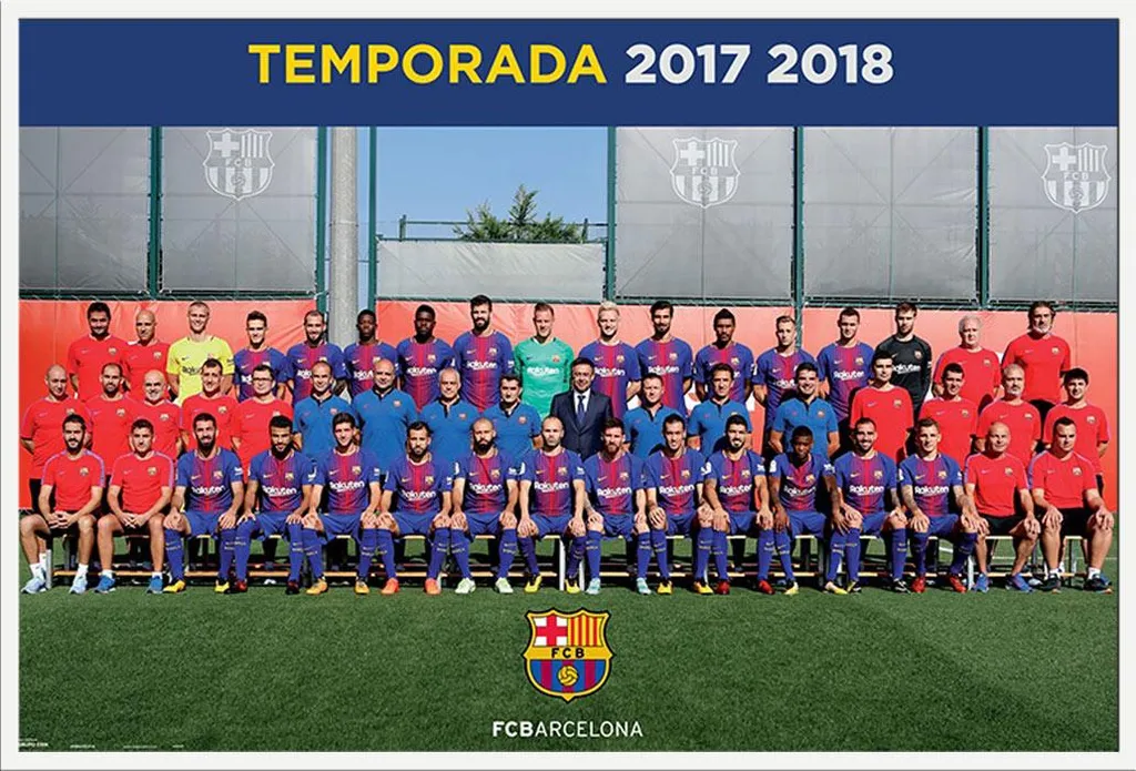 Poster FC Barcelone Équipe 17/18 sous Cadre à Insert Blanc Shinsuke