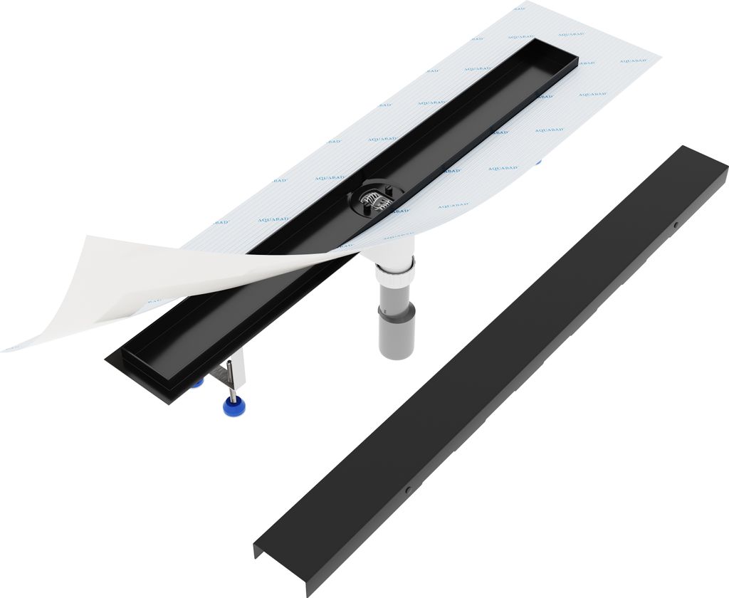 Aquabad SDS Schwarzmatte Duschrinne 70cm mit Blende: Bord, Ablauf Senkrecht Mittig