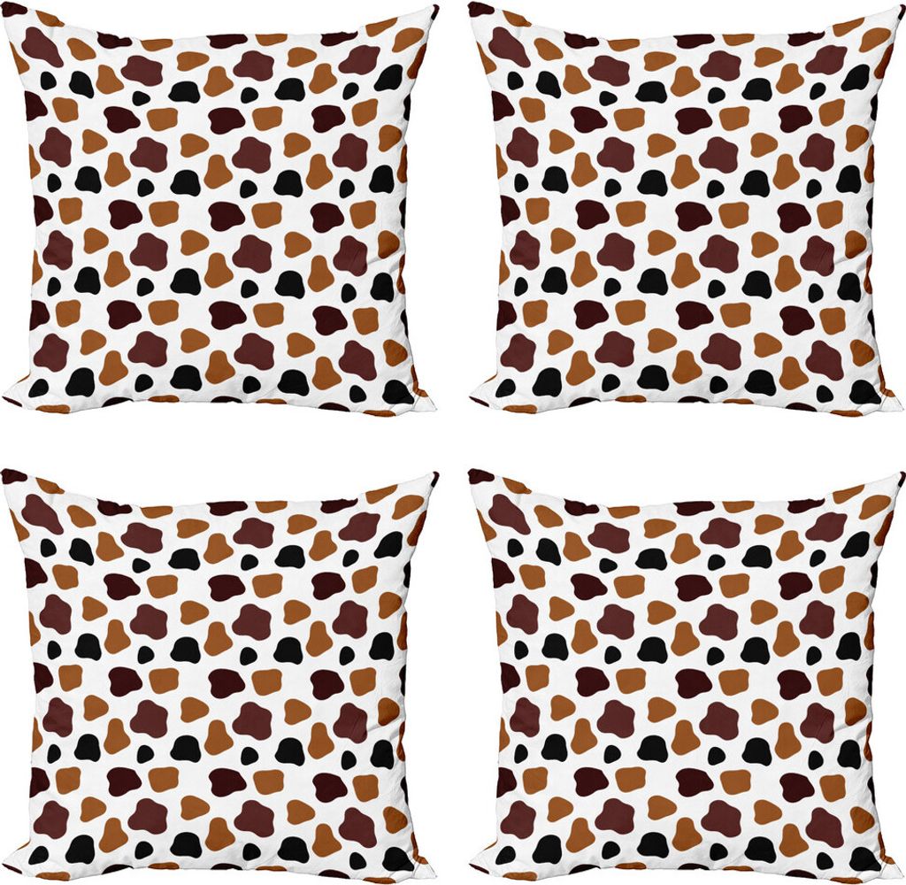 ABAKUHAUS Kuh-Druck Kissenbezug Set (4 Stück), Abstrakte Kuh-Fell, Moderner Doppelseitiger Digitaldruck, 45 cm x 45 cm, Weiß Braun Schwarz