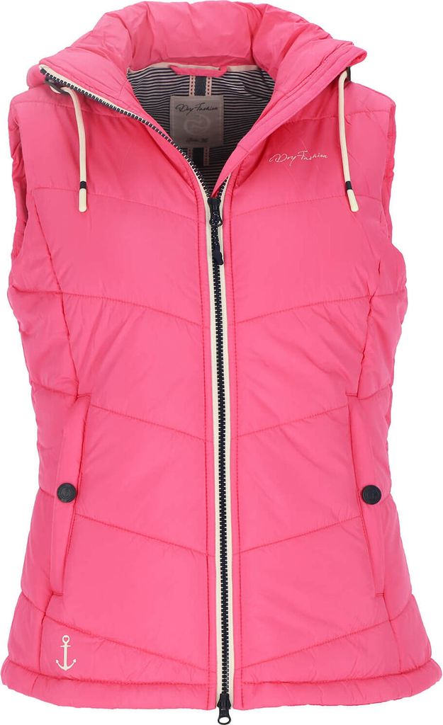Dry Fashion Damen Steppweste Rügen mit abnehmbarer Kapuze - Leichte Weste mit taillierten Schnitt in Pink Größe 36