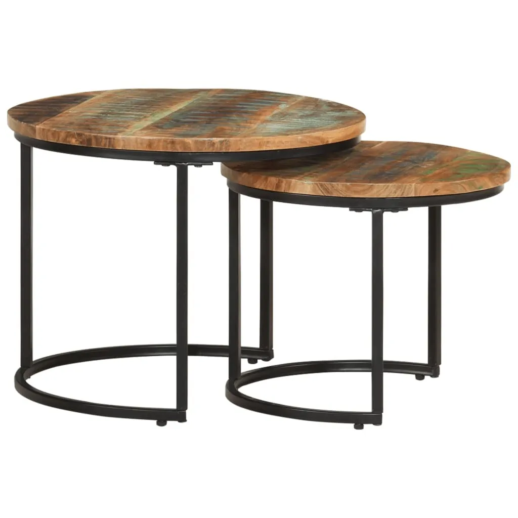 Set 2 Tavolini Eco-Friendly Legno Massiccio di Recupero The Living Store