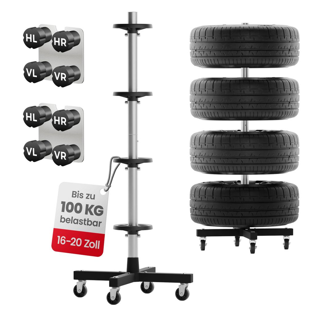 Felgenbaum fahrbar Reifenständer bis zu 100kg für 4 Reifen inkl. Reifenmarkierer