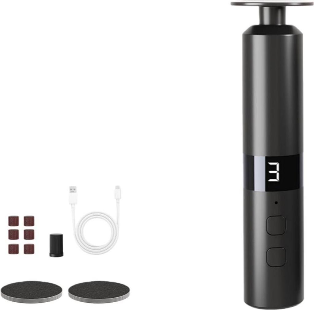INF Wiederaufladbarer elektrischer Hornhautentferner mit 10 Schleifköpfen – 1800 mAh Schwarz