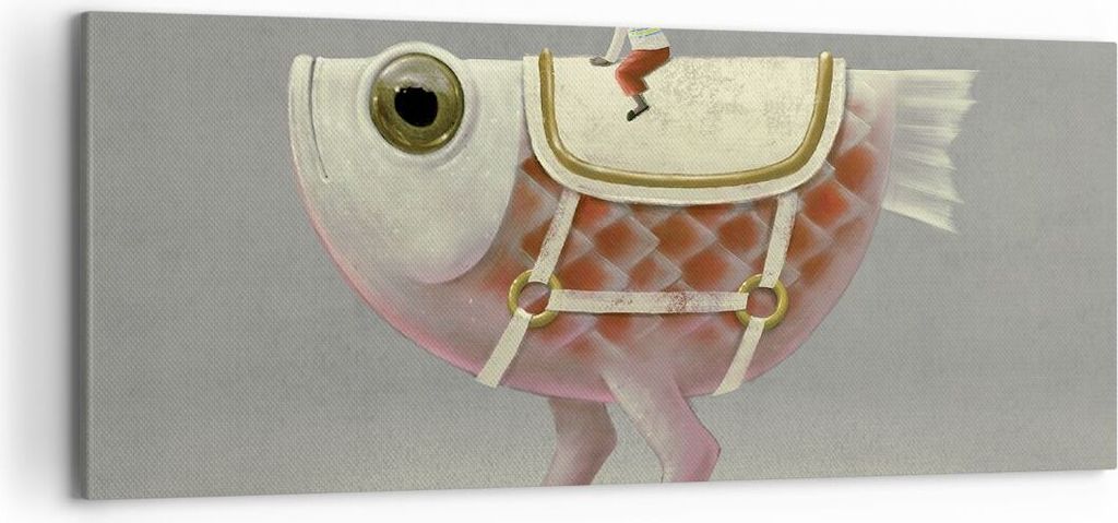 Bild auf Leinwand - Leinwandbild - Einteilig - Surreal Fisch Kind - 120x50cm - Wand Bild - Wanddeko - Wandbilder - Leinwanddruck - Bilder - Wanddek...