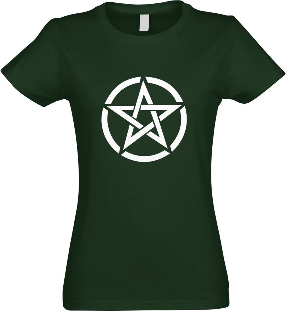 Kiwistar - T-Shirt tailliert - Damen - flaschengrün - Pentagramm Motiv2 - mit Motiv Bedruckt - Funshirt Design - Sport - Freizeit - Damen - XXL
