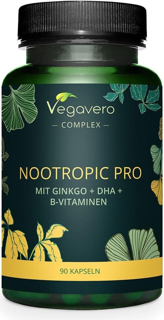 Vegavero Nootropic Pro | 90 Kapseln | mit Brahmi, Ginkgo, Ginseng, DHA und B-Vitamine | vegan