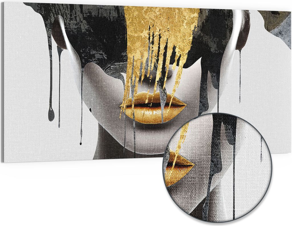 DEQORI Hybrid Leinwand Bild 100x50 cm 'Goldener Schimmer' Wandbild Glas flach modern