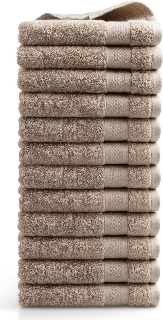 DoubleDry Hotel Kollektion Handtücher Set - 12 Teilig - 100% Baumwolle - 500 g/m² - Weich - 50x100 cm - Taupe