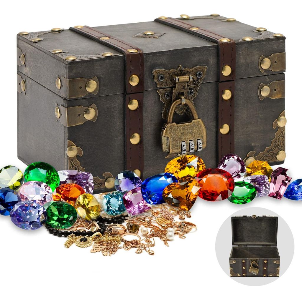 Vintage Houten Piratenschatkist met Slot Productafbeelding 