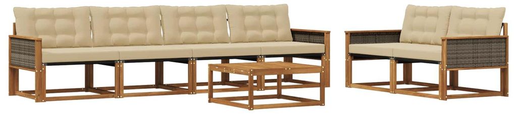 vidaXL Outdoor-Sofagarnitur mit Kissen 7 pcs Natur und Beige