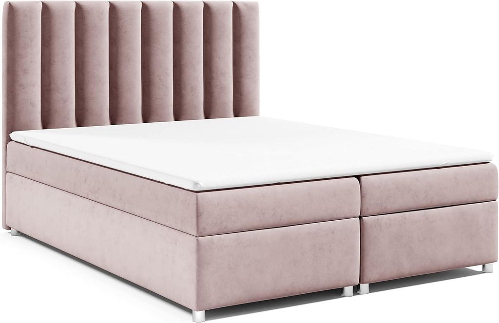 Best For Home Boxspringbett Trinity K-10 mit Bettkasten & 7-Zonen-Bonellfederkernmatratze inkl. 7 cm Topper, 180x200 cm, Farbe Rosa, Modernes Design