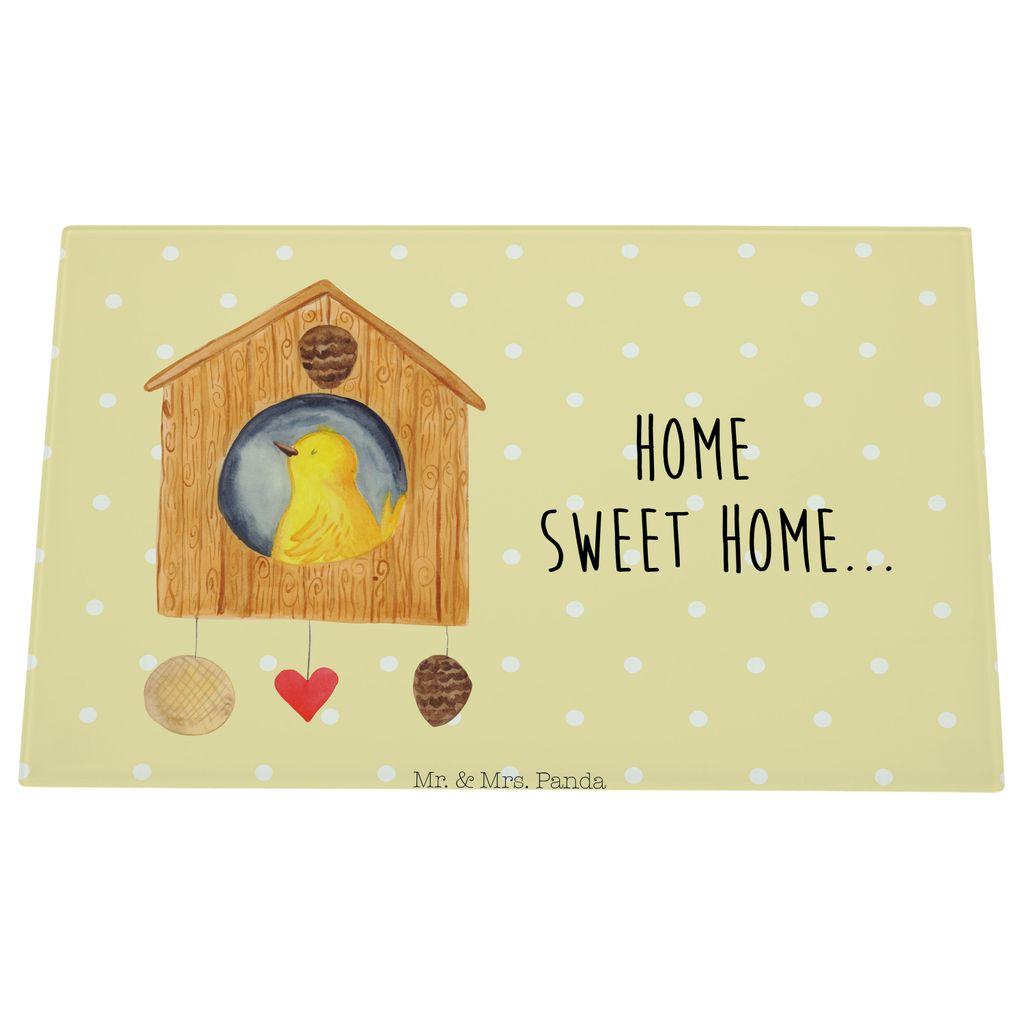 Mr. & Mrs. Panda Schneidplatte Glas Vogelhaus Home - Gelb Pastell - Geschenk, Hausbau, Schneideplatte, Glasschneidebrett, Sweet, Schneidbrett, Voge...