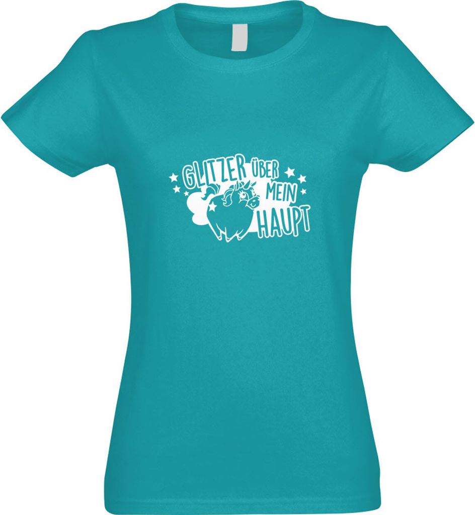 Kiwistar - T-Shirt tailliert - Damen - türkis - Glitzer über Mein Haupt - mit Motiv Bedruckt - Funshirt Design - Sport - Freizeit - Damen - XXL