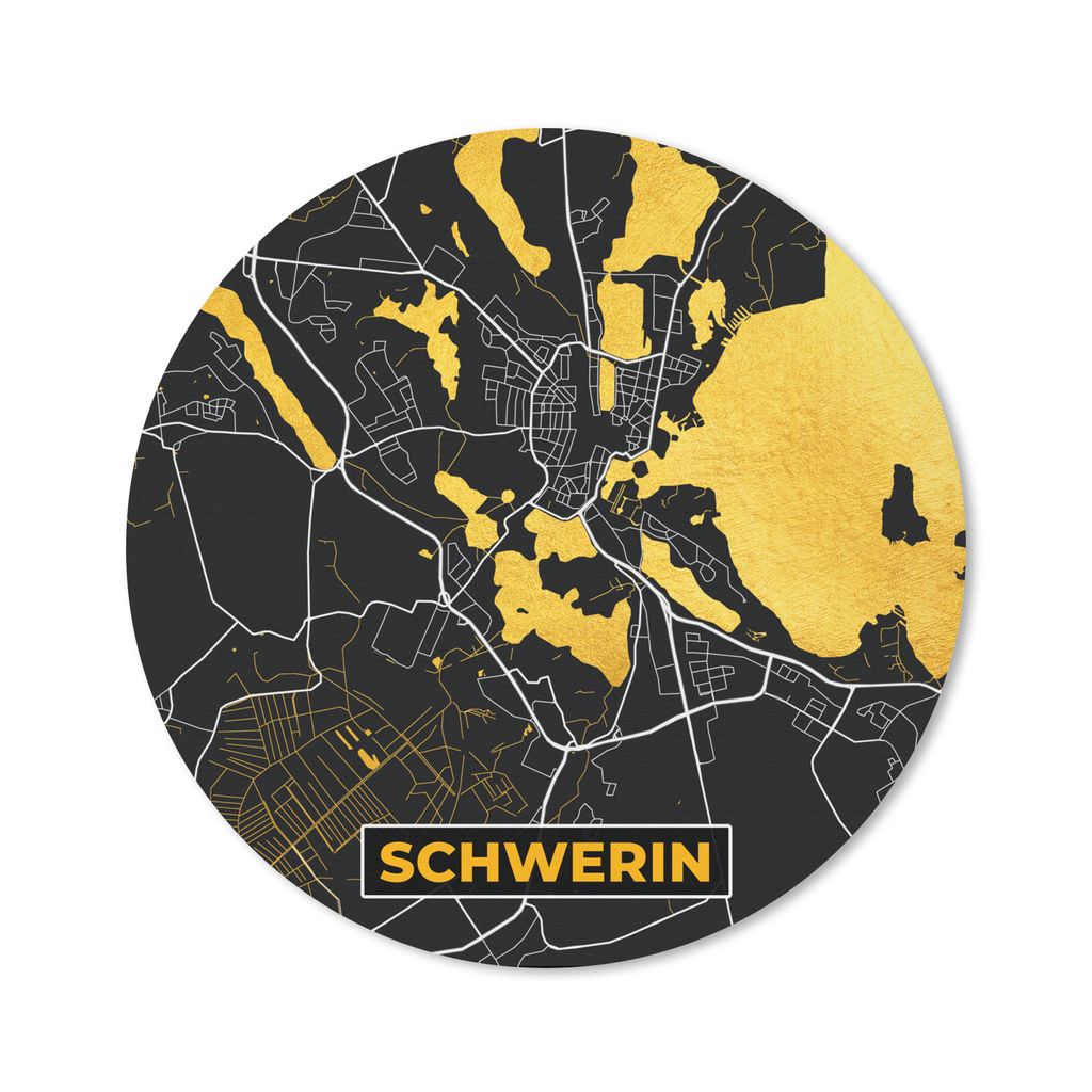 MuchoWow Mauspad Mousepad Schwerin - Gold - Stadtplan - Karte - Deutschland 30x30 cm - Mousepads - Maus Mat - Pad - Mausunterlage - Tischunterlag...