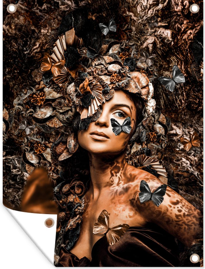 MuchoWow 30x40 cm Outdoor-Poster Gartendeko Sichtschutz Garten Poster für den Garten Schmetterling - Frau - Luxus