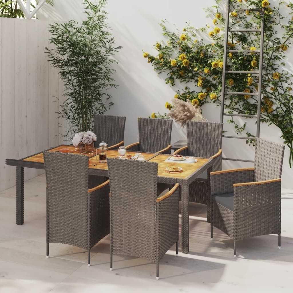 Maison Exclusive - 7-tlg. Garten-Essgruppe mit Kissen Poly Rattan Grau